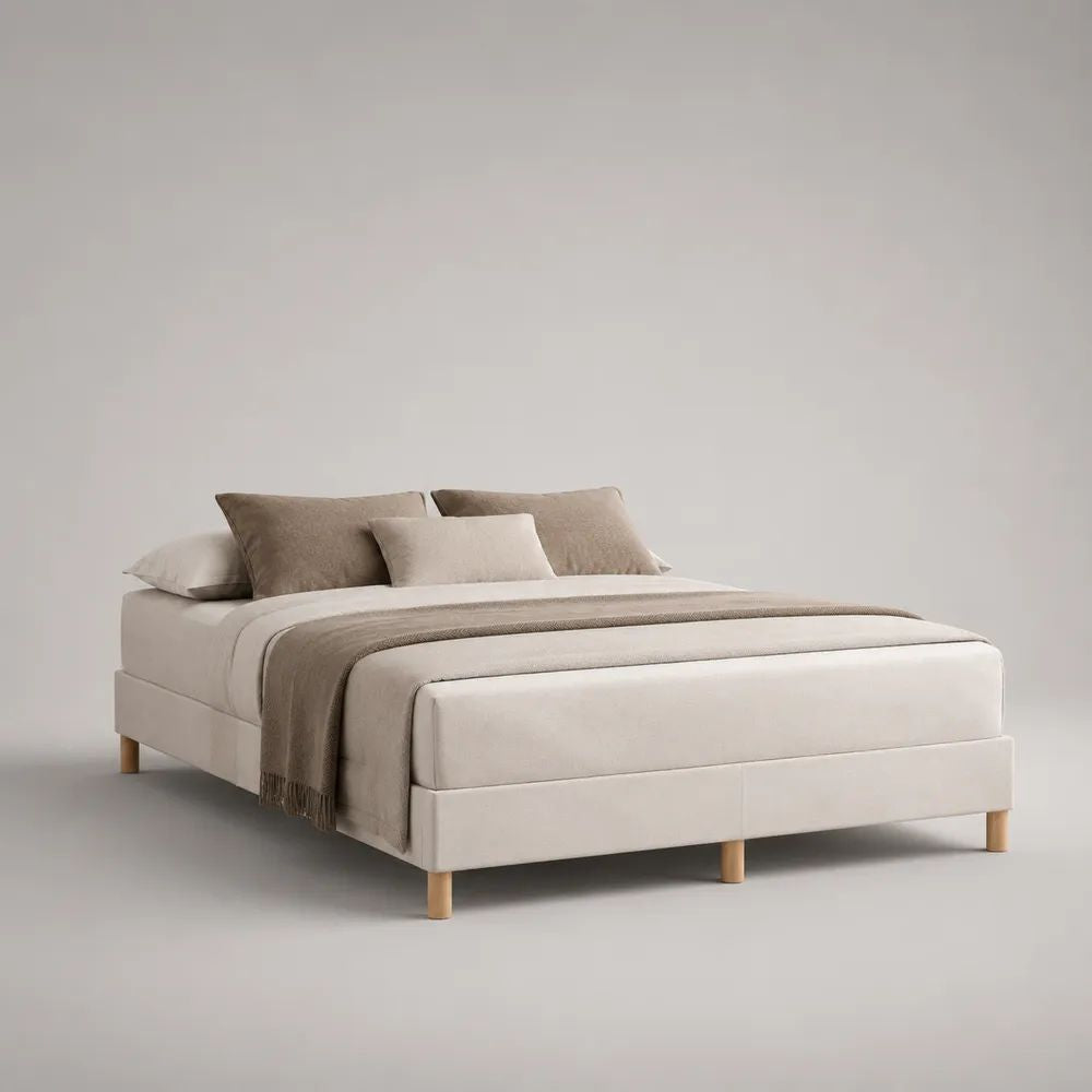 Ensemble de 2 sommiers tapissiers 160 x 200 cm en tissu blanc cassé avec pieds en bois