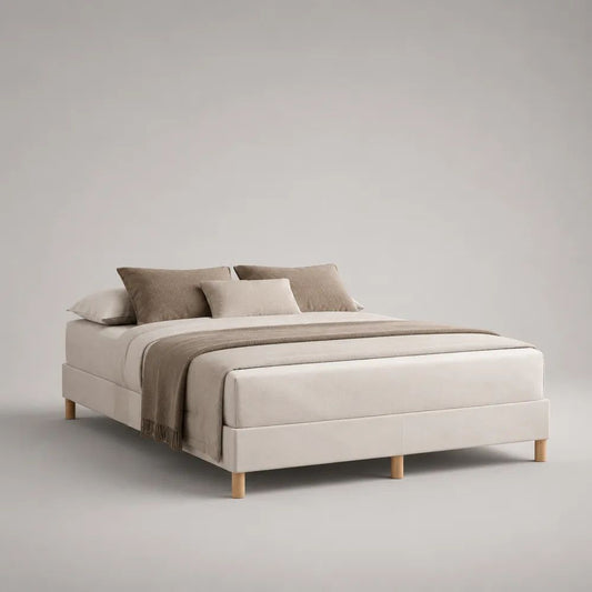 Ensemble de 2 sommiers tapissiers 160 x 200 cm en tissu blanc cassé avec pieds en bois
