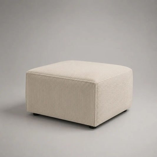 Pouf repose-pieds carré en velours côtelé beige crème, 70 × 70 × 40 cm