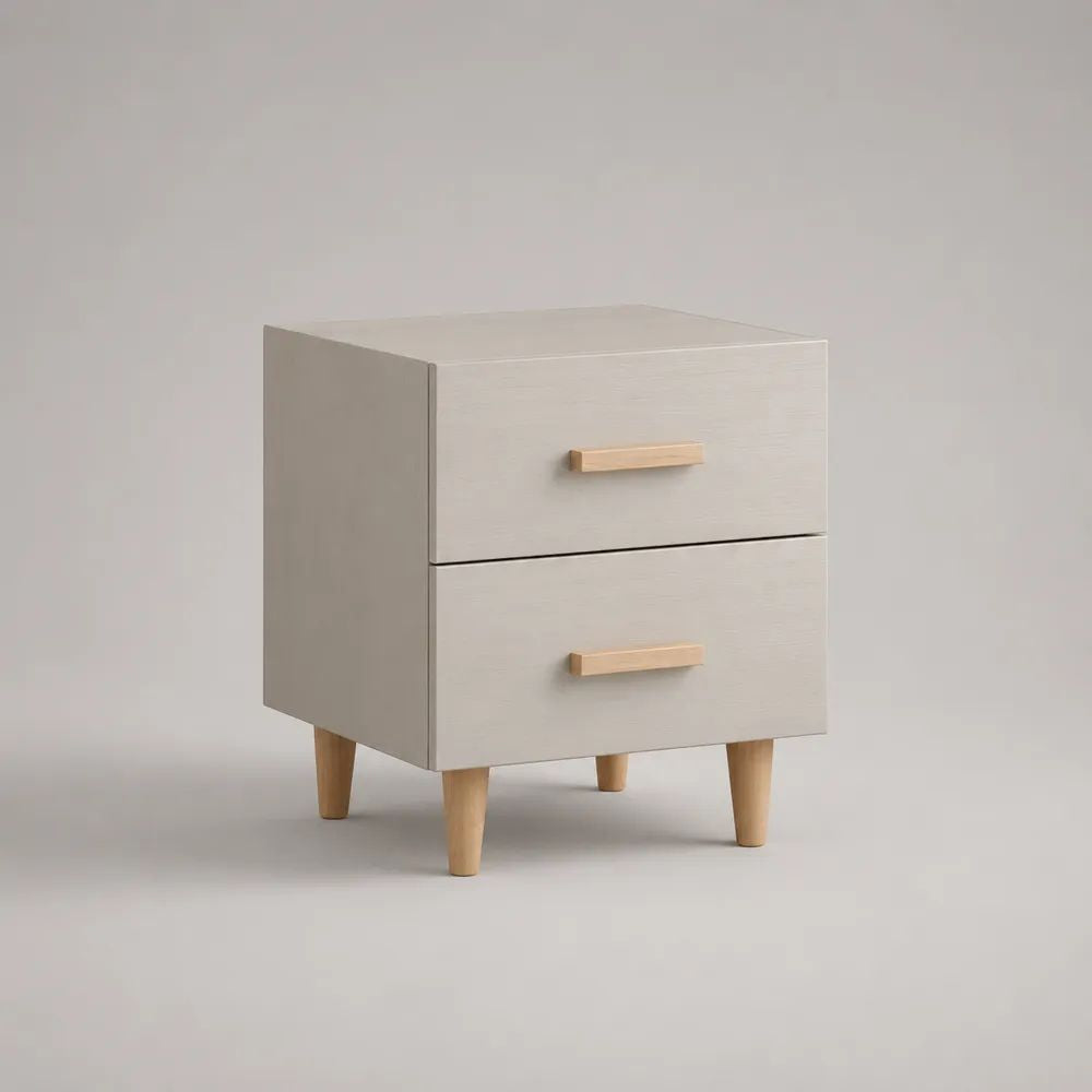 Table de chevet rectangulaire en MDF avec 2 tiroirs, blanc cassé et naturel, 40 × 35 × 55 cm