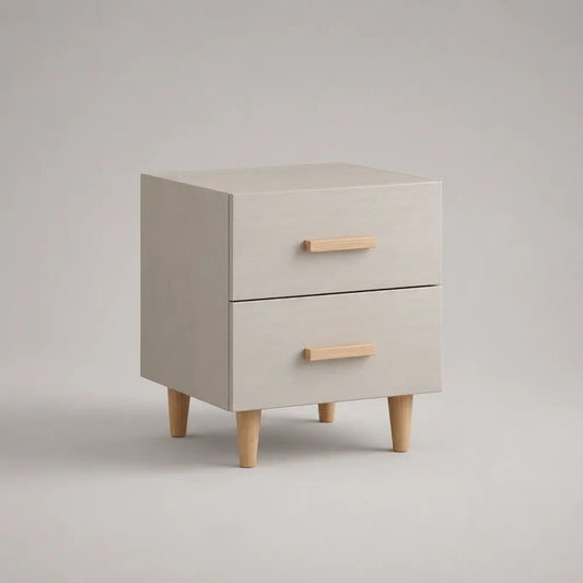 Table de chevet rectangulaire en MDF avec 2 tiroirs, blanc cassé et naturel, 40 × 35 × 55 cm