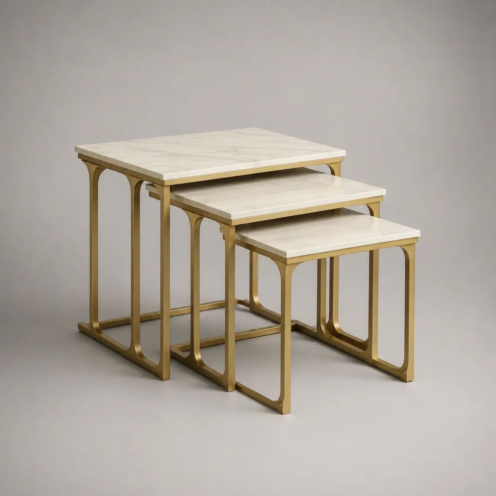 Lot de 3 tables gigognes rectangulaires en MDF effet marbre et métal doré – de 40 × 30 × 40 à 60 × 40 × 60 cm