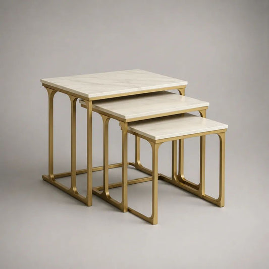 Lot de 3 tables gigognes rectangulaires en MDF effet marbre et métal doré – de 40 × 30 × 40 à 60 × 40 × 60 cm