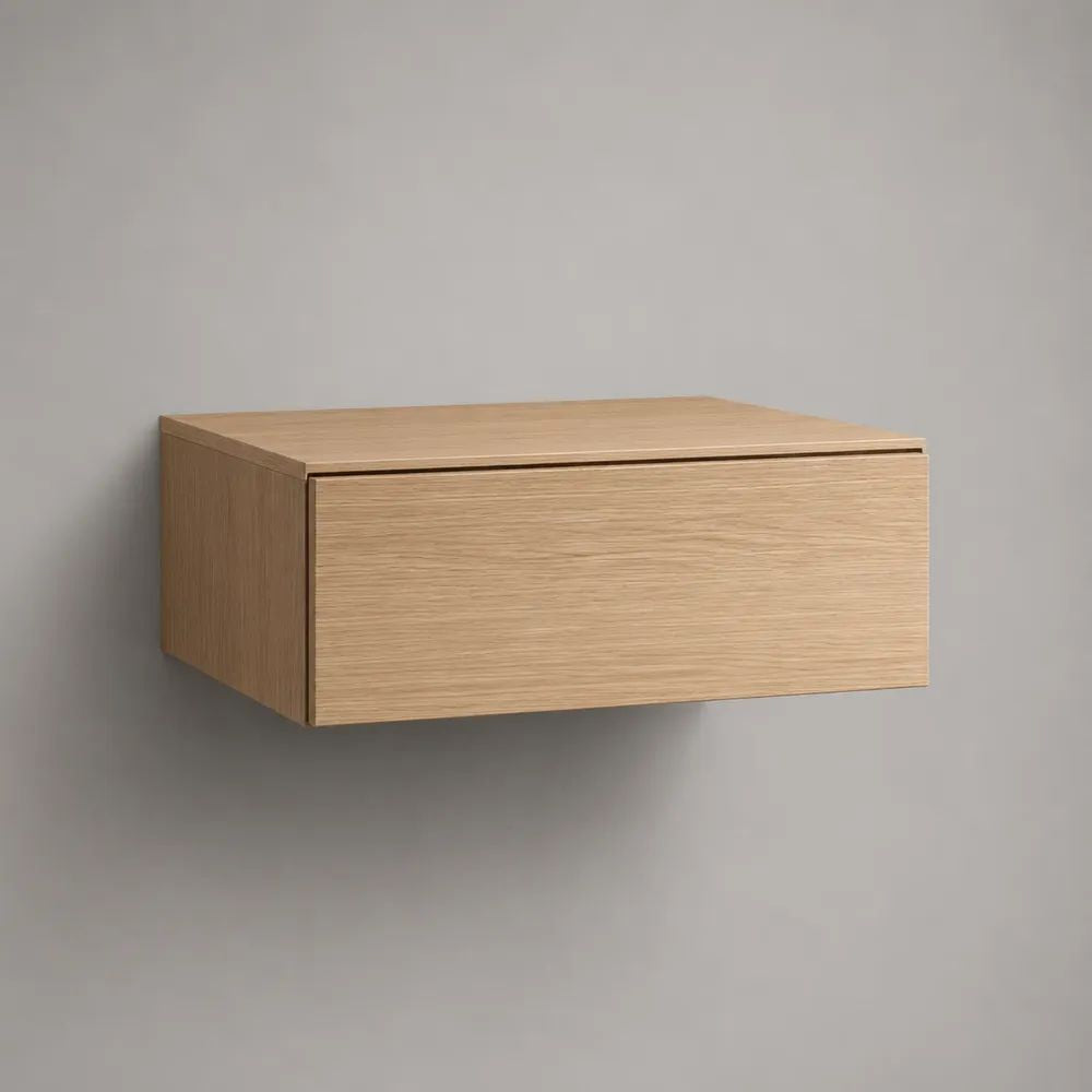 Table de chevet murale flottante rectangulaire en bois avec 1 tiroir, chêne clair, 50 × 35 × 25 cm