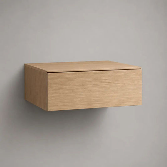 Table de chevet murale flottante rectangulaire en bois avec 1 tiroir, chêne clair, 50 × 35 × 25 cm
