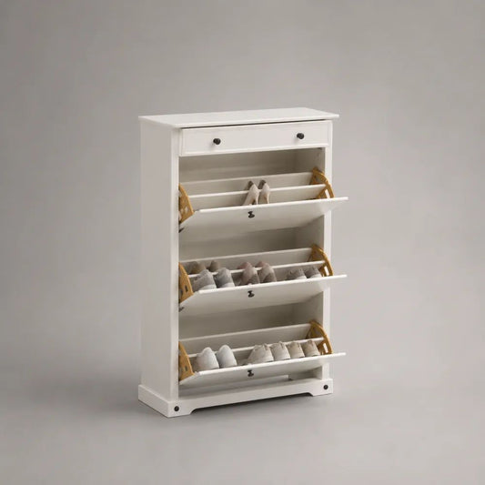 Meuble à chaussures en MDF blanc avec 3 abattants et 1 tiroir, 80 × 24 × 130 cm